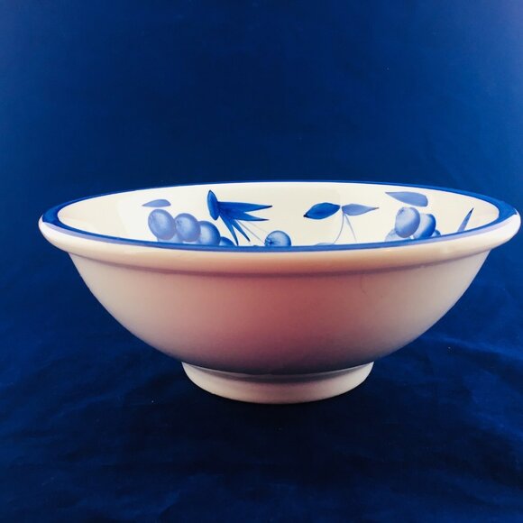 STOVIGLIERIE White Blue Fruit Trim Large Pottery Italy Round Serving Pasta Bowl - Picture 4 of 11